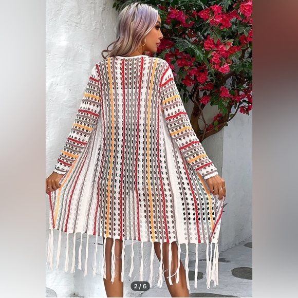 Shein women’s striped hollowed-out knit cardigan - Picture 2 of 7